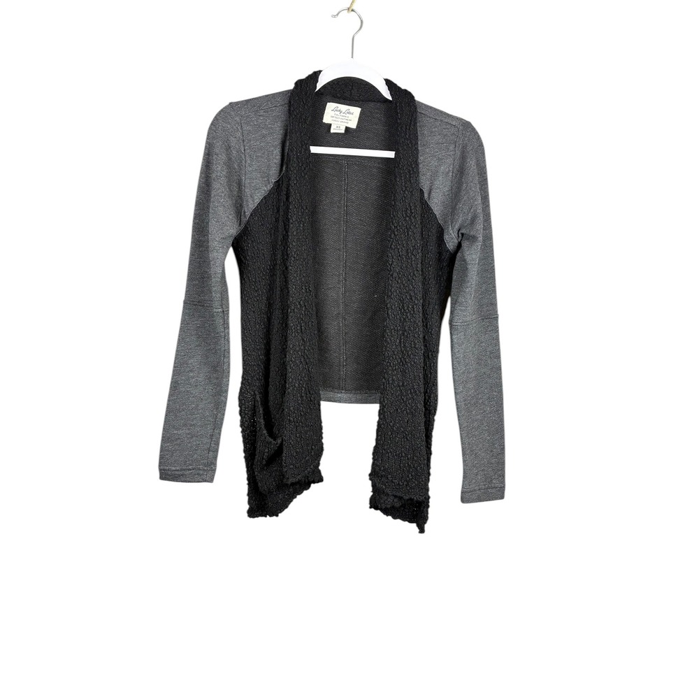 Lucky Lotus Grey Black Knit Cardigan Sweater Women's XS Duster Open Front